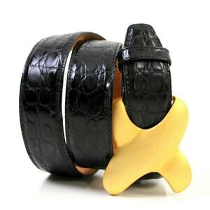 Gail Labelle BLACK CROCO EMBOSSED LEATHER 1.25"Wd WOMEN'S DRESS BELT Sz M (R13